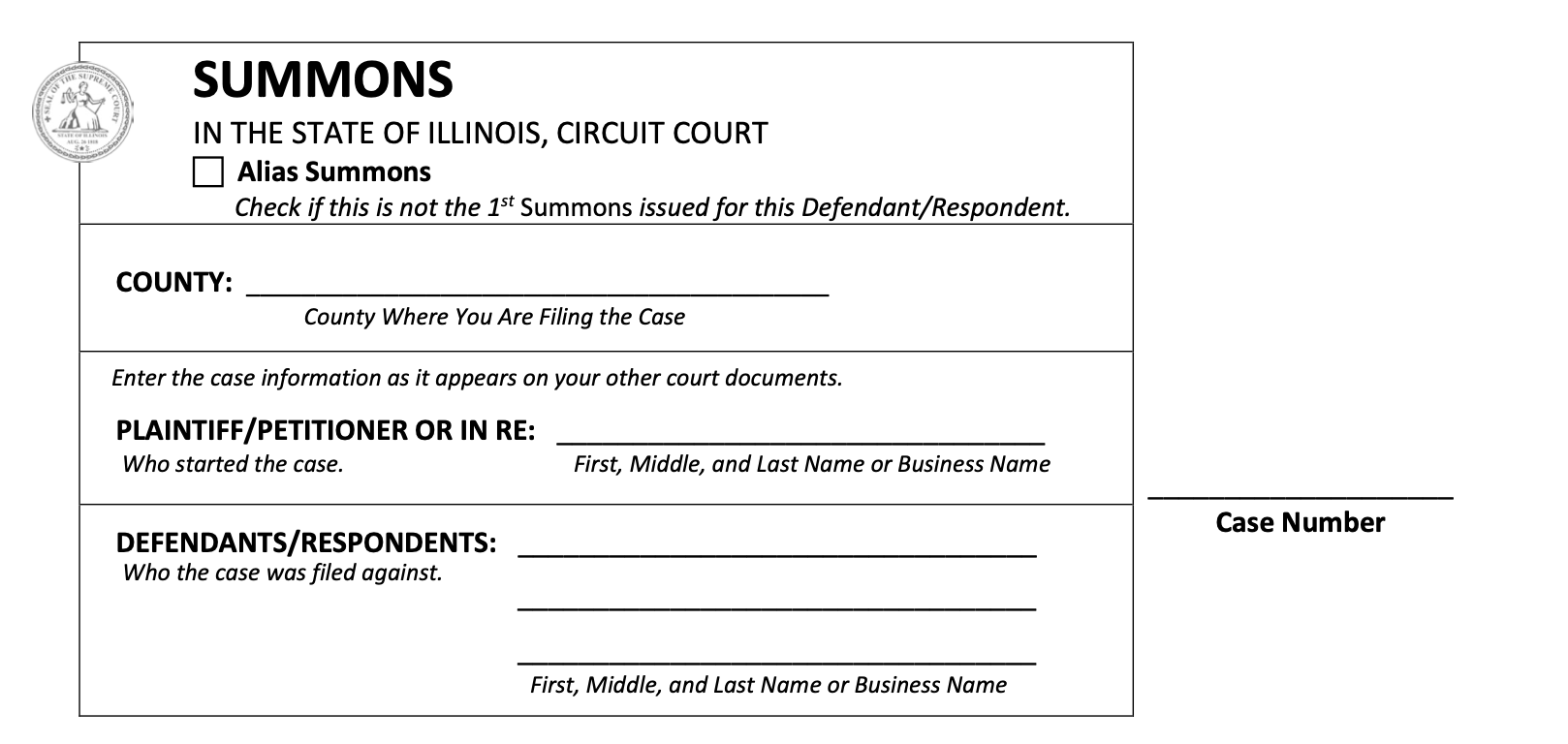 Top portion of circuit court form summons.