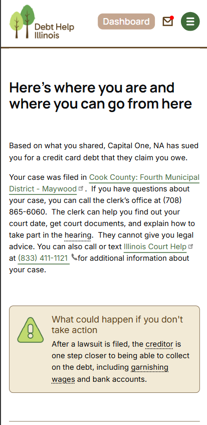 Screenshot of the summary page