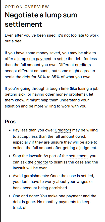 Screenshot of the option overview page