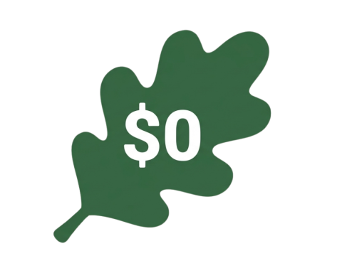oak leaf with "$0" inside of it