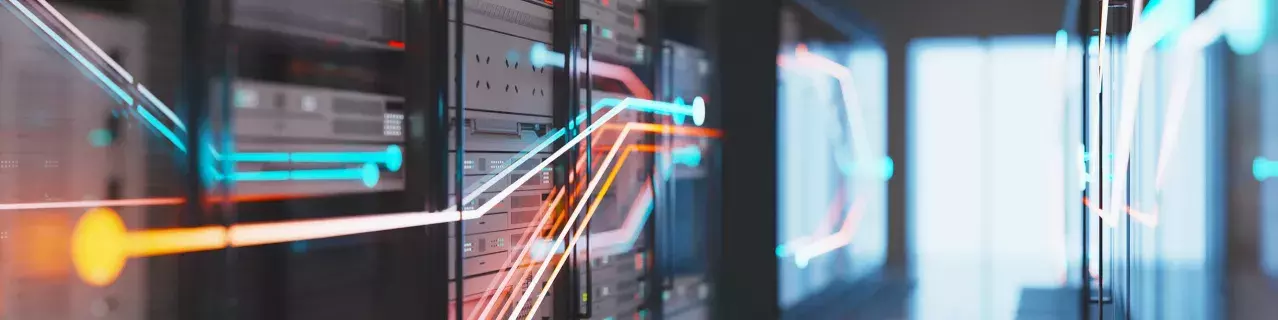 A picture of computer servers and network traffic.
