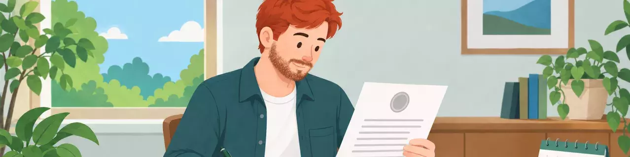 Man reviewing court notice at desk