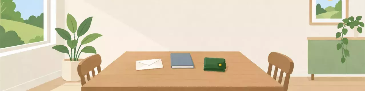 Pay envelope with calculator and cash on desk