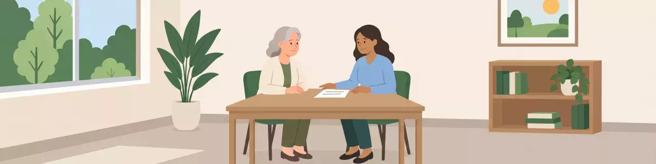 Bank representative meeting with client in office