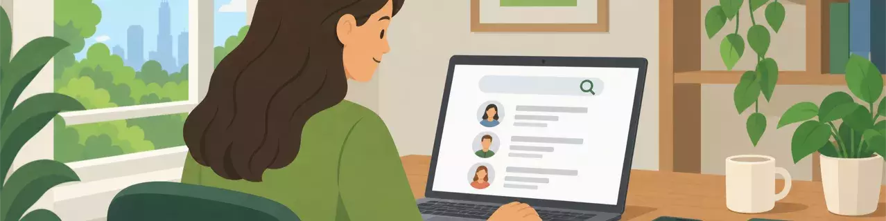 Person browsing online directory on laptop