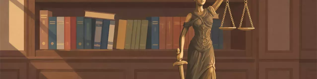 Lady Justice statue with scales and law books