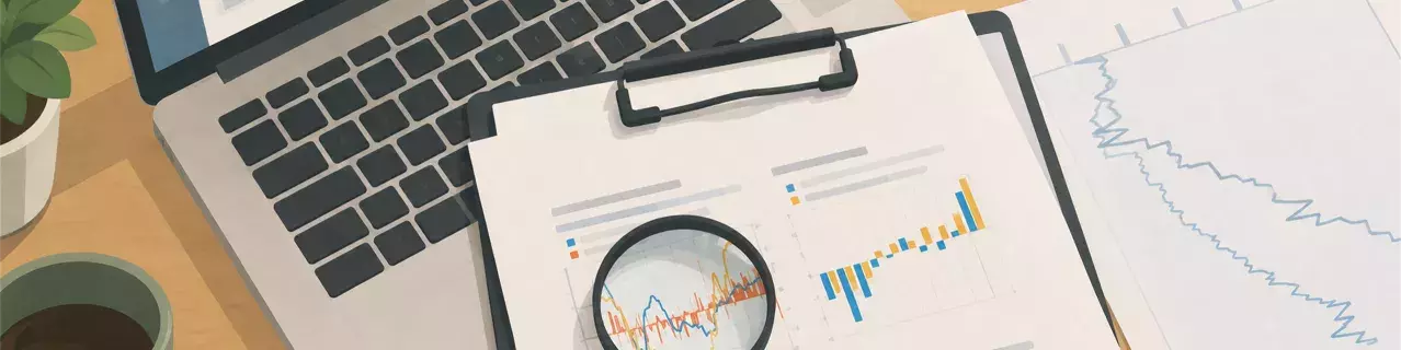 Magnifying glass over chart on laptop
