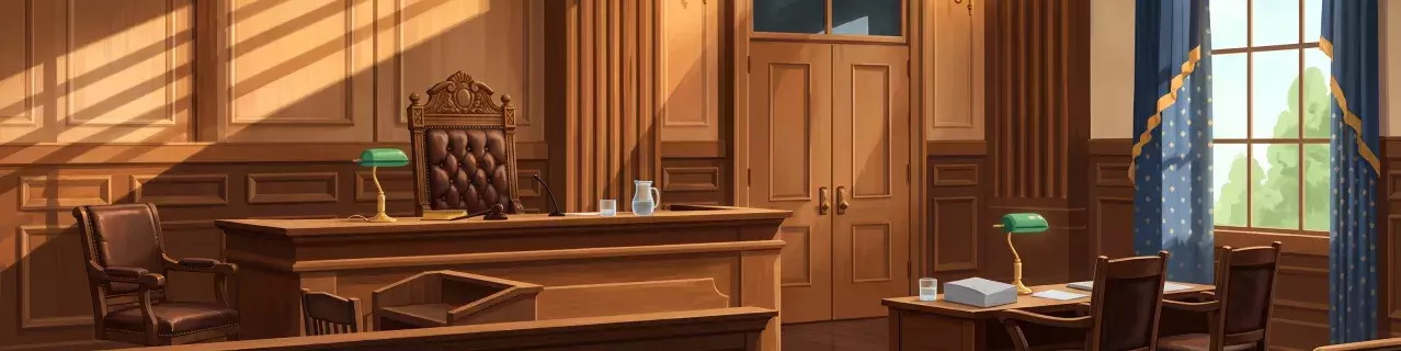 Courtroom interior with judge's bench