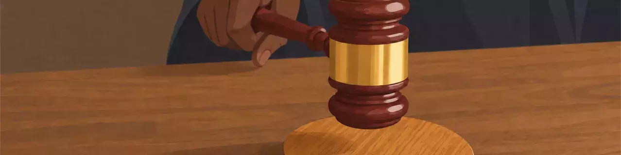 Judge bringing gavel down on sound block