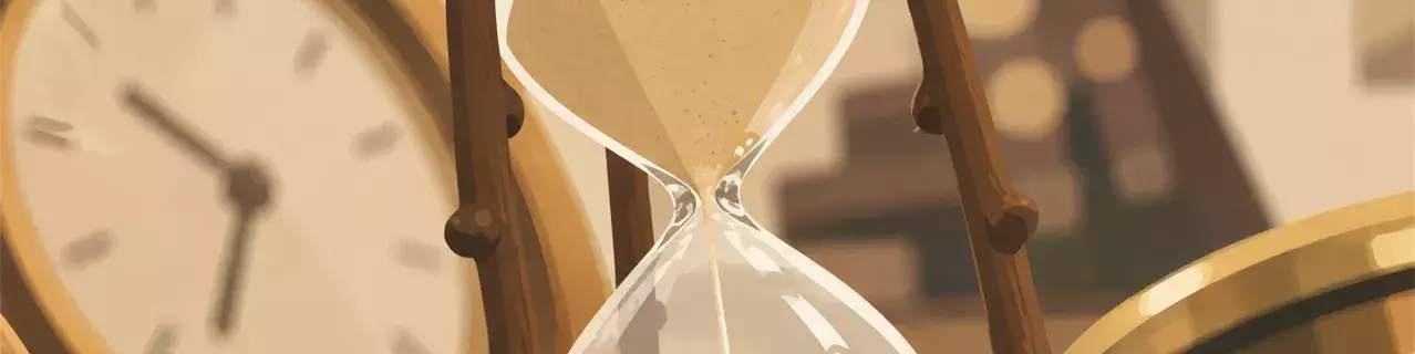 Hourglass and clock on desk