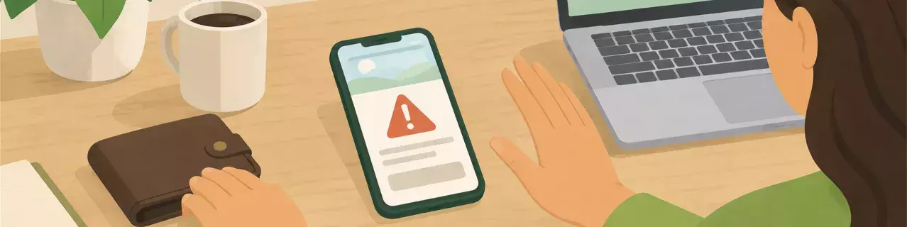 Hand declining phone call offer beside laptop