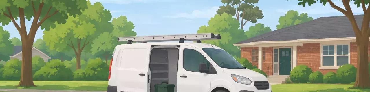 Service van parked outside brick house