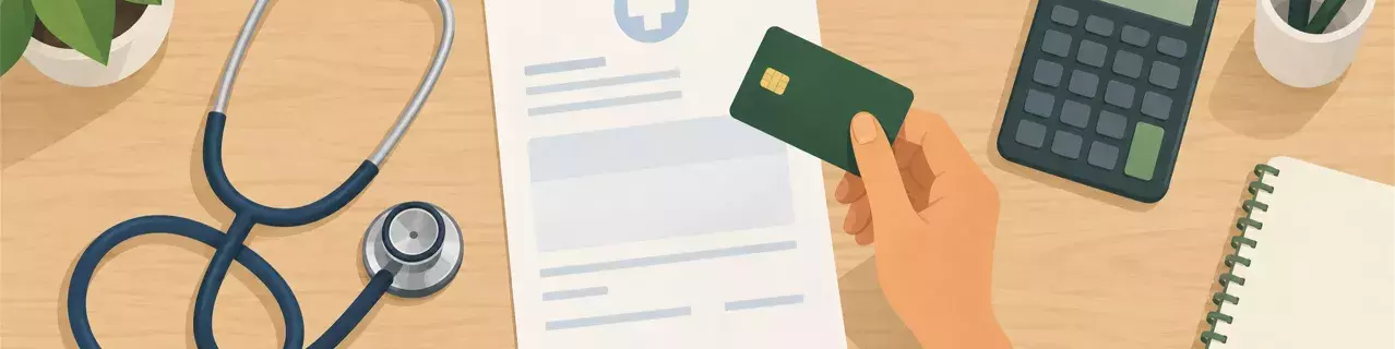 Hand holding credit card over medical bill