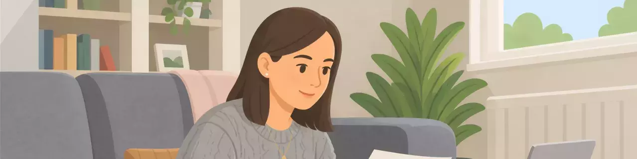 Woman reading financial letter at table