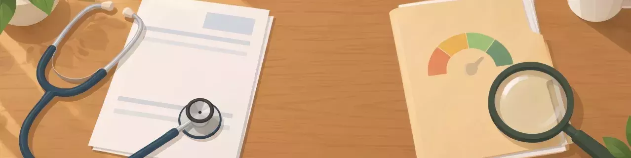 Medical papers with stethoscope and credit report