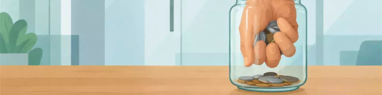 Hand putting coins into a glass jar