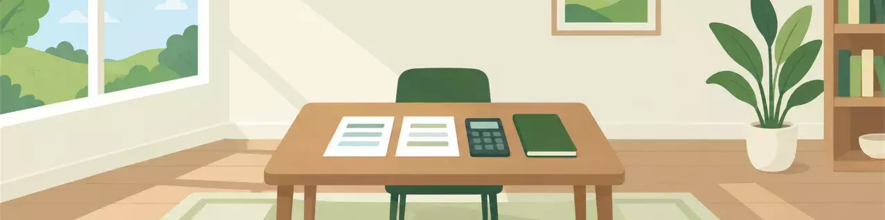 Tax forms with calculator and laptop on desk