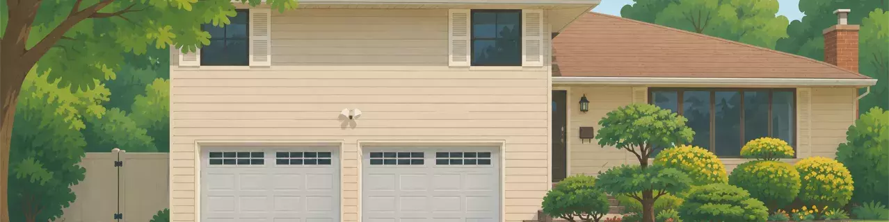 Suburban house with lawn and driveway