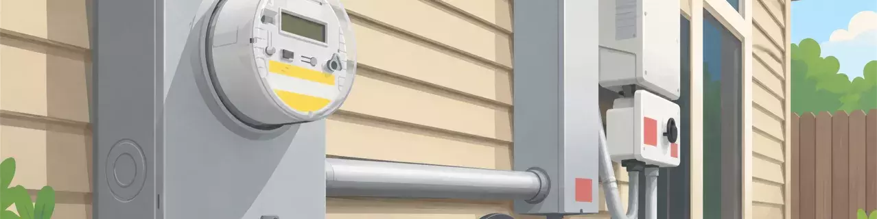 Electric utility meter on house exterior