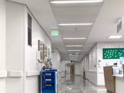 A photo of a hospital hallway