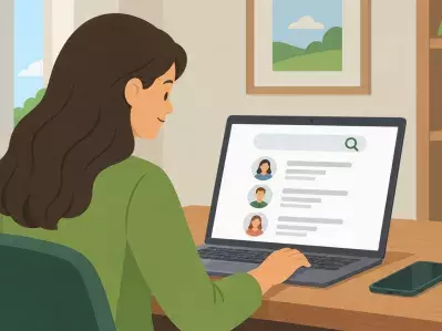 Person browsing online directory on laptop