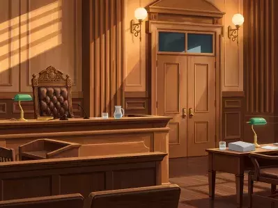 Courtroom interior with judge's bench