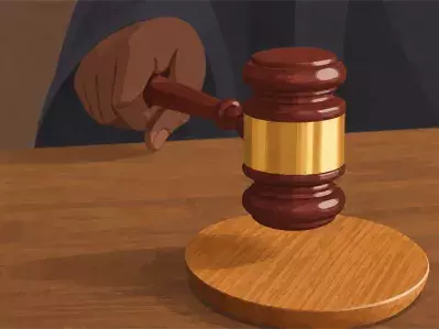 Judge bringing gavel down on sound block