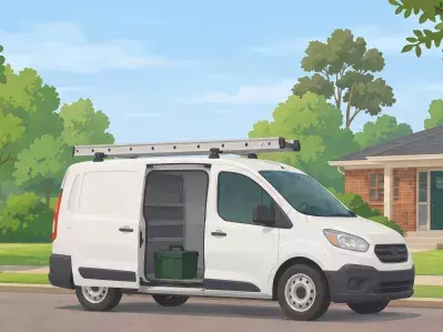 Service van parked outside brick house