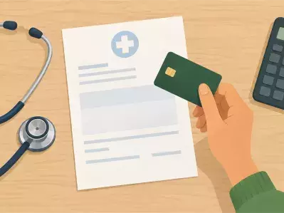 Hand holding credit card over medical bill