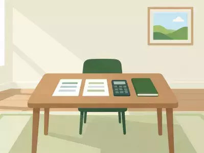 Tax forms with calculator and laptop on desk
