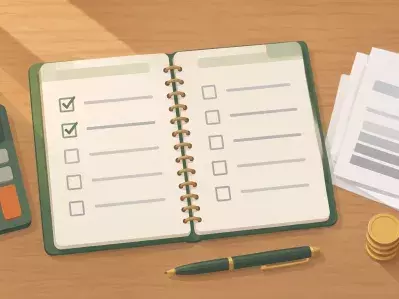 Planner with checklist and calculator on desk