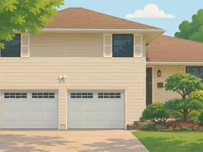 Suburban house with lawn and driveway