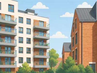 Modern apartment buildings under blue sky